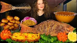 FRIED RED SNAPPER MUKBANG | SCALLOPS | CREAMY GARLIC SAUCE | ASMR EATING | ASMR FOOD