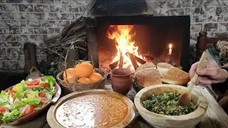 Wood-fired cooking Village lifestyle Rainy Day | A Healthy Village Lunch 🌧️🌿rural lifestyle 