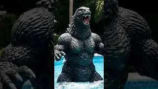 Fat lady in a swimming pool turns into Godzilla and roars #comedian #godzilla #shorts #godzillavs