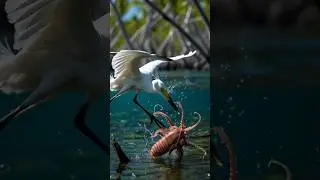 Cattle Egret vs. Cuttlefish 🪶 #wildlifebattles  #EgretVsCuttlefish #AnimalFight #shortstory 🐙