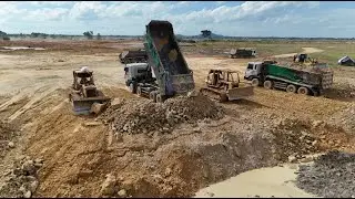 Finally Huge Mud Pond Filled Completely Operator SHANTUI Dozer moved sand Push Dirt Out Perfectly