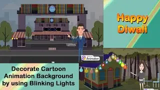 Happy Diwali Cartoon Animation with Decorated by Blinking Lights