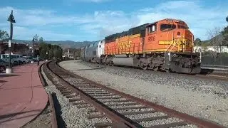 BNSF 9616 Leading Amtrak 11 Departs and Amtrak 14 Arrives in San Luis Obispo HD
