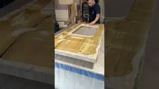 Pouring an epoxy flood coat on this spalted maple kitchen counter top. #woodwork #woodworker #epoxy