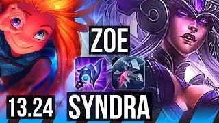 ZOE vs SYNDRA (MID) | 9/1/3, 7 solo kills, 66% winrate, Godlike | KR Diamond | 13.24