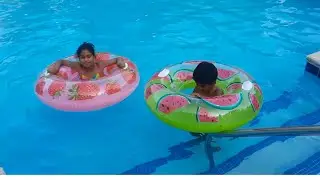 Watermelon 🍉 and strawberry floating s || how to swimming in-deep  pool 🏊 @DevandSai