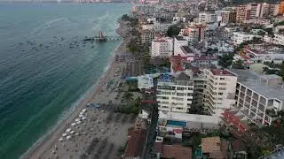 Sunset drone flying over gay beach in Puerto Vallarta 2021