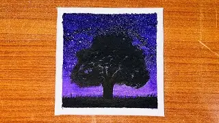 Easy Black Tree Painting beautiful purple background painting | acrylic painting tutorial