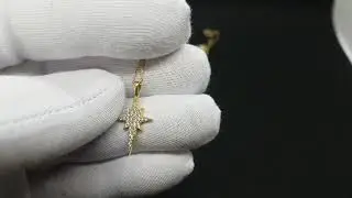 14K Real Solid Gold North Star Pendant Necklace with White Zirconia Stones for Women - GoldNX40