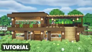 🚪 How to BUILD a WOODEN MODERN HOUSE (Easy SURVIVAL House) | ⛏ Minecraft tutorial