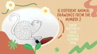 6 different animal drawings from NUMBER 2 (swan, butterfly, goat, gorilla, leopard, seal)