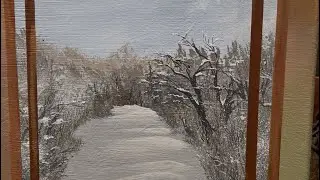 Acrylic painting winter landscape:  texture and techniques.  Canvas ideas for beginners #art #diy 