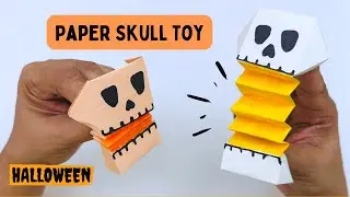 DIY Moving PAPER SKULL TOY/ Paper Craft / Easy Origami  Skull DIY / Halloween Crafts Ideas