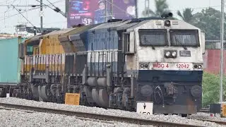 EMD GT46MAC : 12005 ❤ Yellow WDG-4 |EMD Twins Notches Up | Original LIVERY Hubballi 12042 WDG-4 | IR
