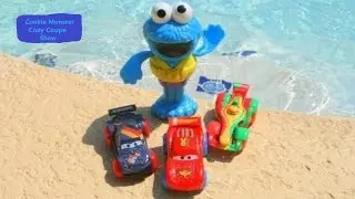 Cookie Monster Cozy Coupe Show Disney Cars Hydro Wheels Sesame Street with Pool Party!