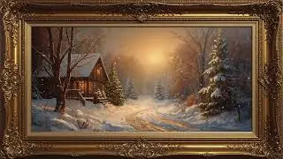 Winter-Themed Snow And House | Gold Framed TV Art Screensaver | Artwork for Your Television