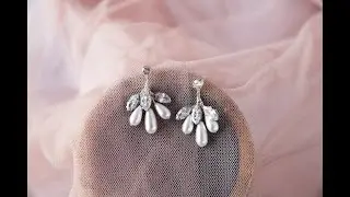 EMRIE Crystal pearl bridal earrings Zirconia wedding earrings Cluster Statement earrings