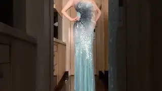 mermaid strapless shiny sequins blue floor-length party prom dress #party #wedding #dresses