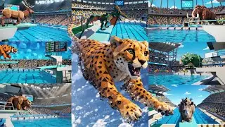 🏊&zwj;♂️🔺🦕 ABC Prehistoric Low Polygon Olympic Diving Song | Dino & Ice Age Animals Dive|Jumpy Jungle TV