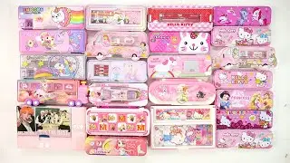 school unicorn stationery collection 👋 geometry,unicorn girl,hello kitty,pencil box,sharpener,eraser