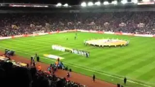 Stoke City FC v Valencia CF  - In Europa League Round of 32 - Teams Entrance onto Pitch