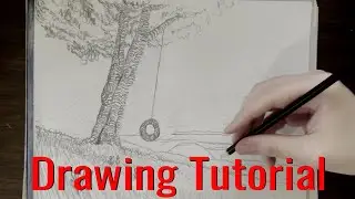 How to draw a Hillside Tire Swing Landscape Drawing Tutorial