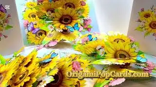 OrigamiPopCards.com Golden Sunflower Garden with Butterflies Happy Birthday Happy Mother's Day