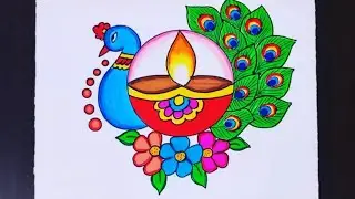Diwali Drawing Easy And Beautiful|Diwali Drawing|Rangoli Drawing On Paper|Happy Diwali Chart|Diwali