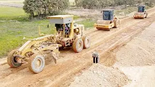 Amazing of Motor Grader working, New Road Construction installing at Province