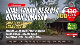 Jual tanah beserta Rumah Limasan SHM Pekarangan | luas : 374 m² | 150 juta nego | Nglipar | Jogja