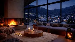 Cozy Winter Ambience ❄️ Tranquil Living Room with Fireplace Glow & Piano Jazz for Study & Work