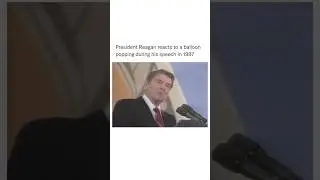 President Reagan reacts to a balloon popping during his speech in 1987