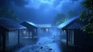 Heavy Rain and Lightning Thunder on Tin Roof During Intense Night Storm