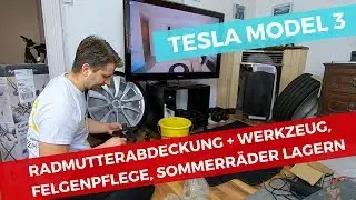 TESLA I RADMUTTERABDECKUNG + WERKZEUG, FELGENPFLEGE, SOMMERR&Auml;DER LAGERN