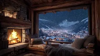 Cozy Fireplace & Snowy Mountain Night