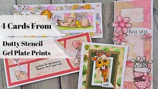 4 Cards || Dotty Stencil Gel Plate Prints