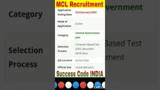MCL Vacancy 2022 | Mahanadi Coalfield Limited Recruitment 2022 #successcodeindia #shorts #viral
