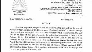 KVS Non Teaching Post cut off 2018
