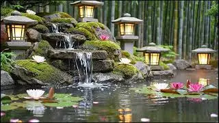 Relaxing lantern Pond 💧 Bamboo Water Flow for Meditation. Deep Relaxation 🌿 Flowing Water