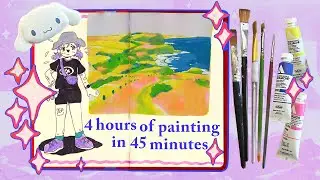 Draw with me! Painting landscapes in my new sketchbook 💜