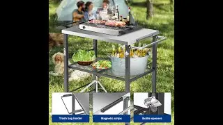 Portable Grill Table Folding Grill Cart Pizza Oven Table, Foldable Outdoor Grill Cart