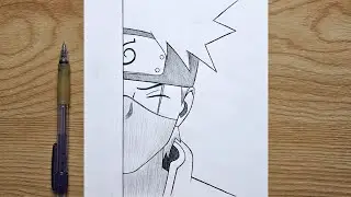 Easy anime half face drawing | How to draw Kakashi Hatake step by step | Easy Naruto characters