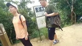 Walking to the mountain with friends