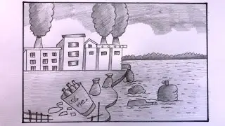 How To Draw Water Pollution/Environment Pollution Scenery Drawing