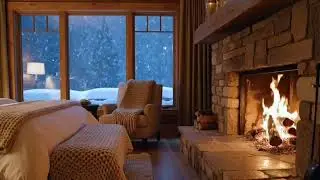 Cozy Winter Fireplace Ambience ❄️ Crackling Fire & Falling Snow for Deep Sleep and Relaxation