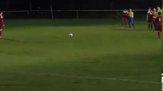 PERSHORE'S ROCHE DRIVES A 30 YARD FREE KICK OVER THE SOUTHAM CROSSBAR