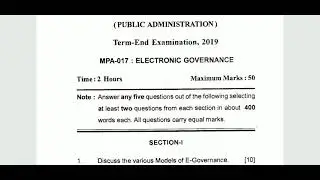 IGNOU MPA-017 ELECTRONIC GOVERNANCE, PREVIOUS YEAR QUESTION PAPER 2019(HINDI/ENGLISH)