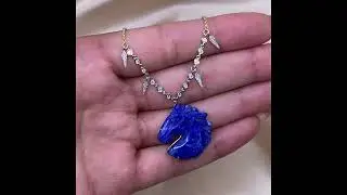 14K White Gold Lapis Horse & Diamond Necklace by Meira T