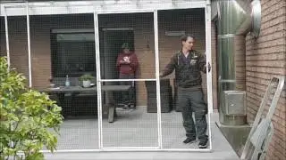 Katzennetz System mit Schiebet&uuml;r und T&uuml;r zum &ouml;ffnen