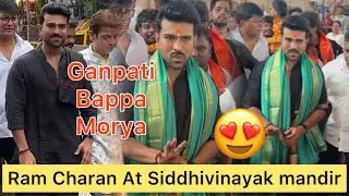 RRR Fame Global Star Ram Charan arrives to take blessings of Bappa at Siddhivinayak Temple🙏😍